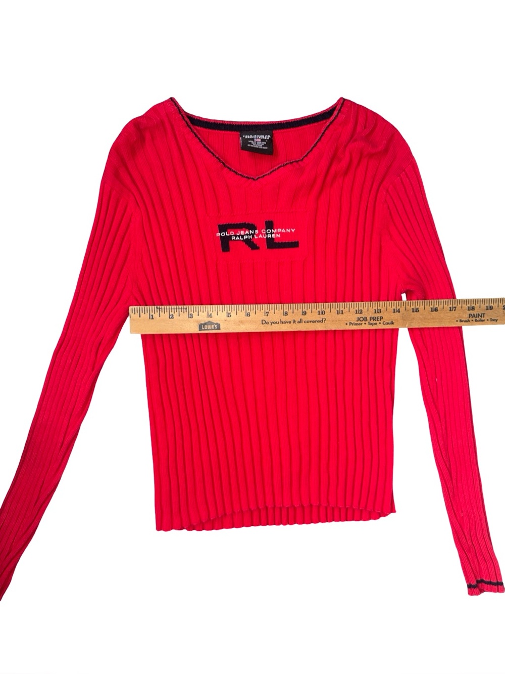 Vintage Polo Jeans Co. Ralph Lauren Red Ribbed Long Sleeve Top size large - Picture 8 of 9